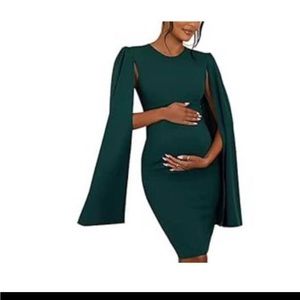 Women's Elegant Maternity Dress Formal Cape Long Sleeve Bodycon Green